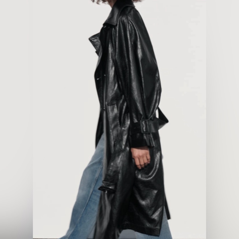 ZARA BELTED FAUX LEATHER TRENCH COAT - Picture 8 of 8